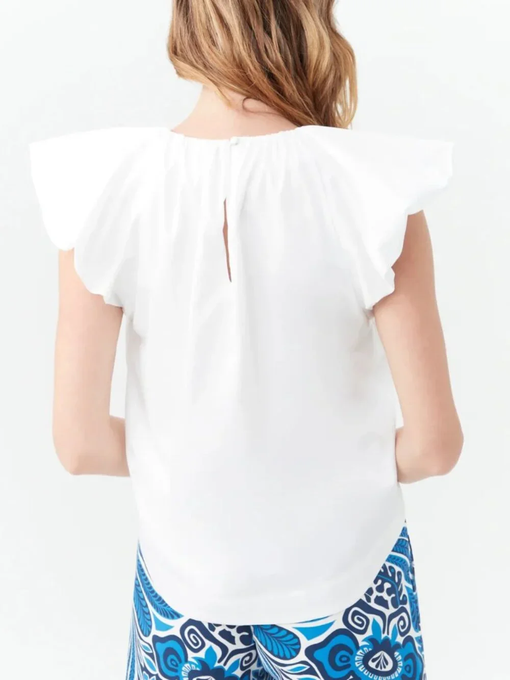 Trina Turk 'Samme' Puff-Sleeve Organic Cotton Blouse Top, White